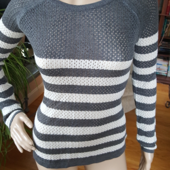 •Converse• Gray & White Striped Open-Knit Sweater - Picture 2 of 8